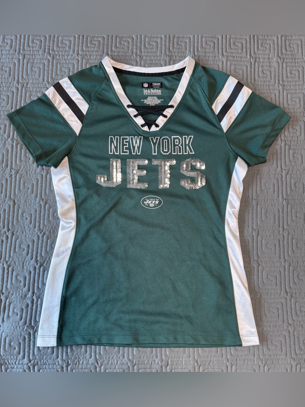 New York Jets Women's Green Lace-Up Game Day Jersey Top